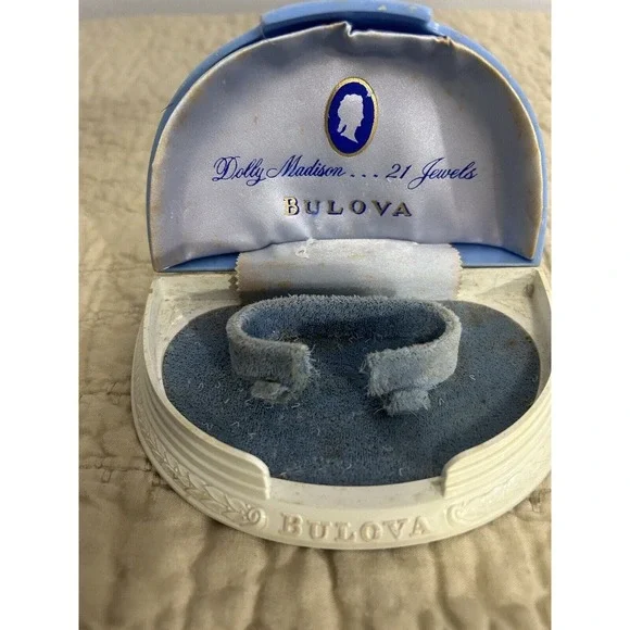 Bulova Resin Dolly Madison White And Blue Collection Box Box Only - Picture 11 of 13